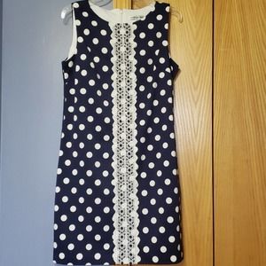 Madison Leigh Navy and White Polka Dot & Lace Dress Sz 10